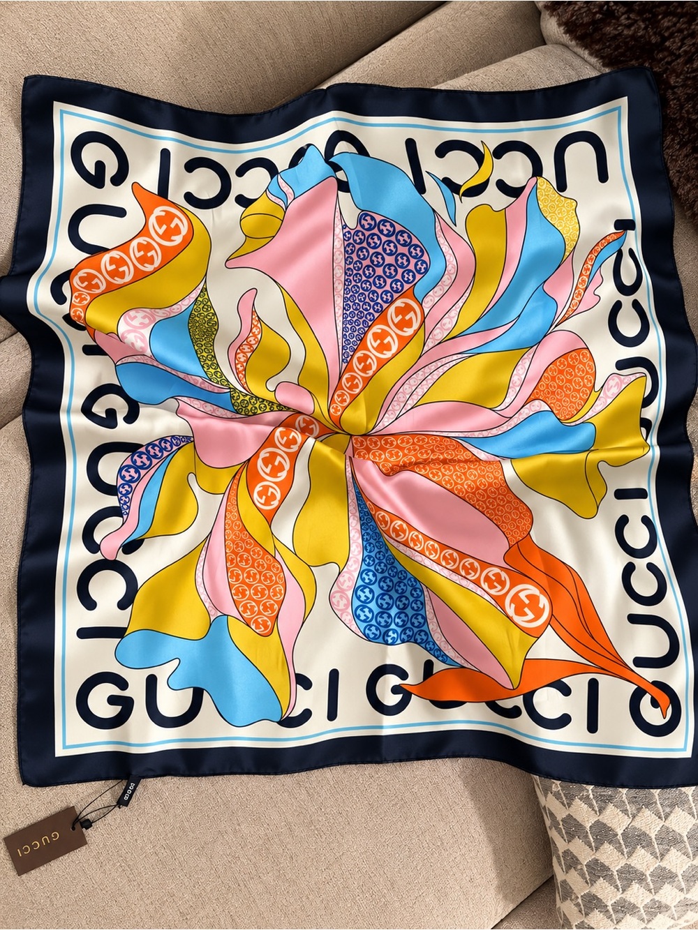 Unlisted Multicolor Floral Bomber-Print Square Scarf with black Border
